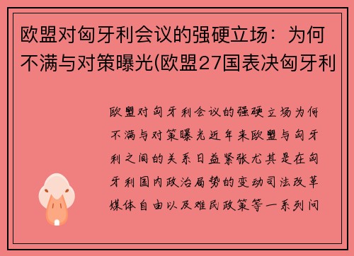 欧盟对匈牙利会议的强硬立场：为何不满与对策曝光(欧盟27国表决匈牙利)