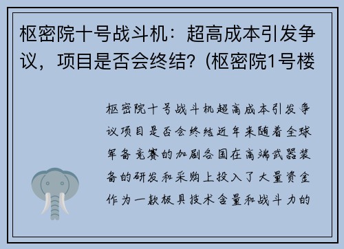 枢密院十号战斗机：超高成本引发争议，项目是否会终结？(枢密院1号楼)
