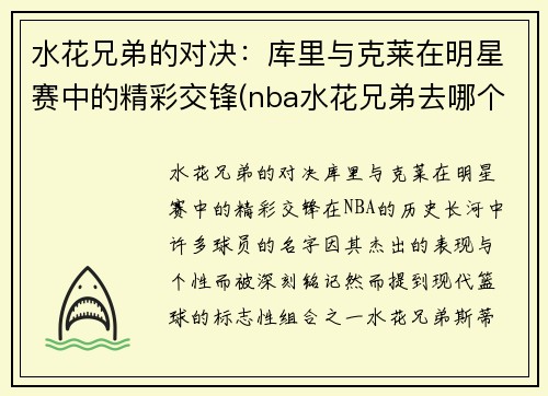 水花兄弟的对决：库里与克莱在明星赛中的精彩交锋(nba水花兄弟去哪个队了)
